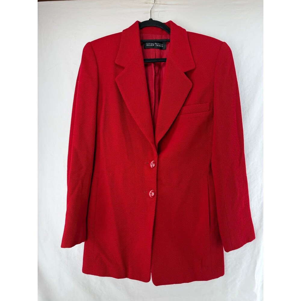 Vtg Linda Allard Ellen Tracy Blazer Jacket Womens Solid Red Wool Twill Size 4‎